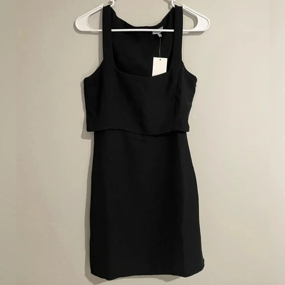 NWT Tobi Black Layered Top Square Neck Sleeveless Mini Dress - Picture 1 of 12